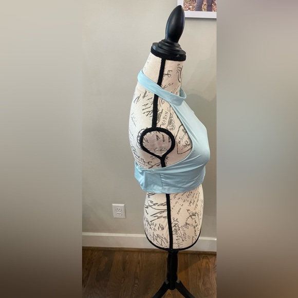 Sky Blue Silky Stretch Halter Women’s Backless Crop Top By “Chic Me” Size XL - Picture 6 of 8